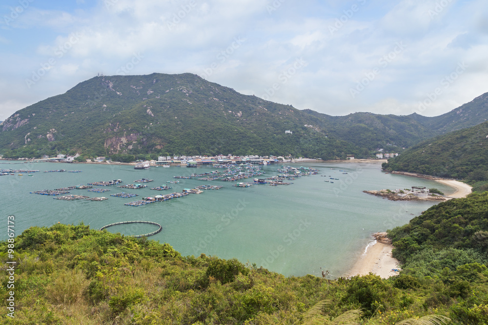 View of Sok Kwu Wan fisher village at the Lamma Island in Hong Kong, China.