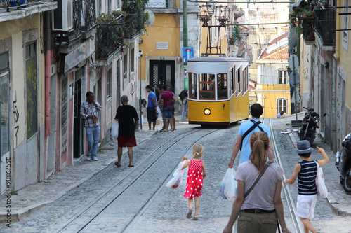 Yellow Lisbon tram, Portugal photo