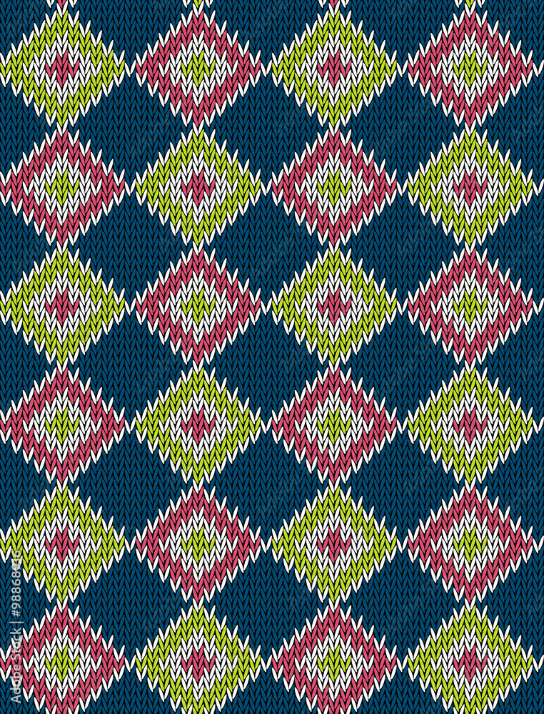 Knitted bright seamless winter holiday pattern with stylized nordic sweater ornament. Clothing design. Vector illustration. Knitted bright seamless winter holiday pattern with stylized nordic sweater ornament. Clothing design. Vector illustration.
