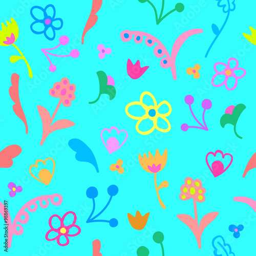 Fototapeta Naklejka Na Ścianę i Meble -  Cute seamless doodle floral ornament