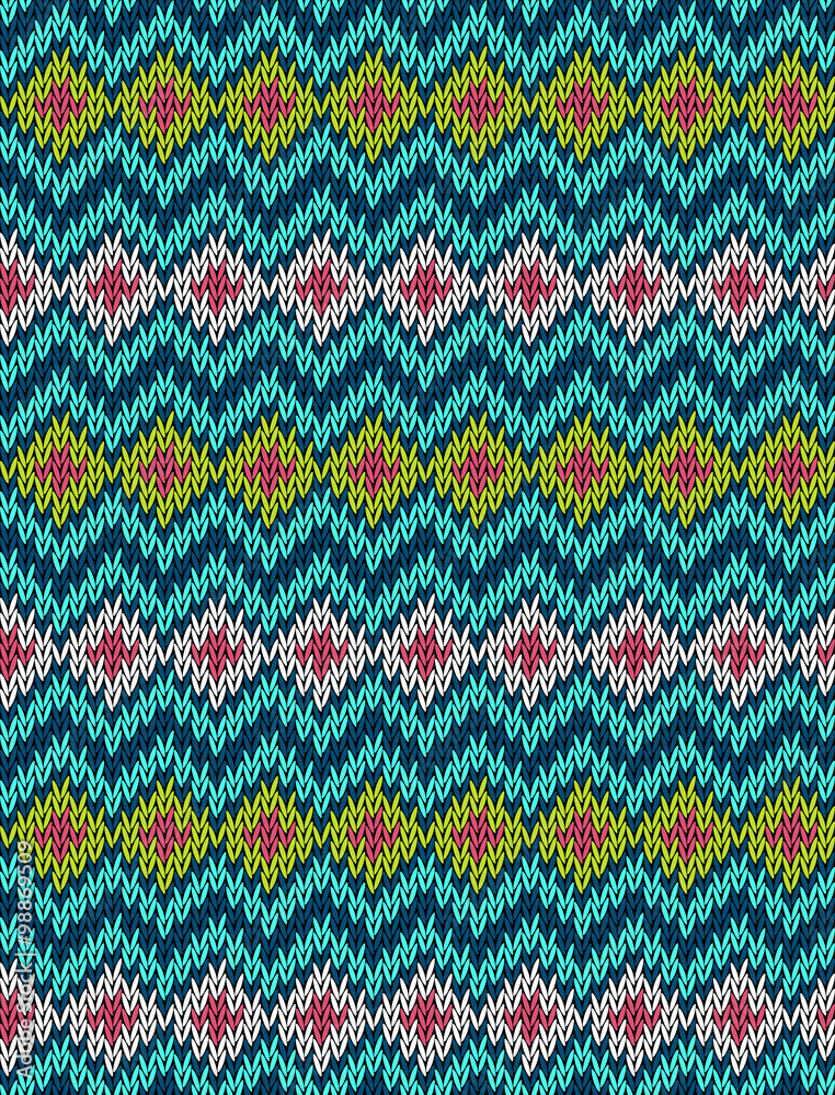 Knitted bright seamless winter holiday pattern with stylized nordic sweater ornament. Clothing design. Vector illustration. Knitted bright seamless winter holiday pattern with stylized nordic sweater ornament. Clothing design. Vector illustration.
