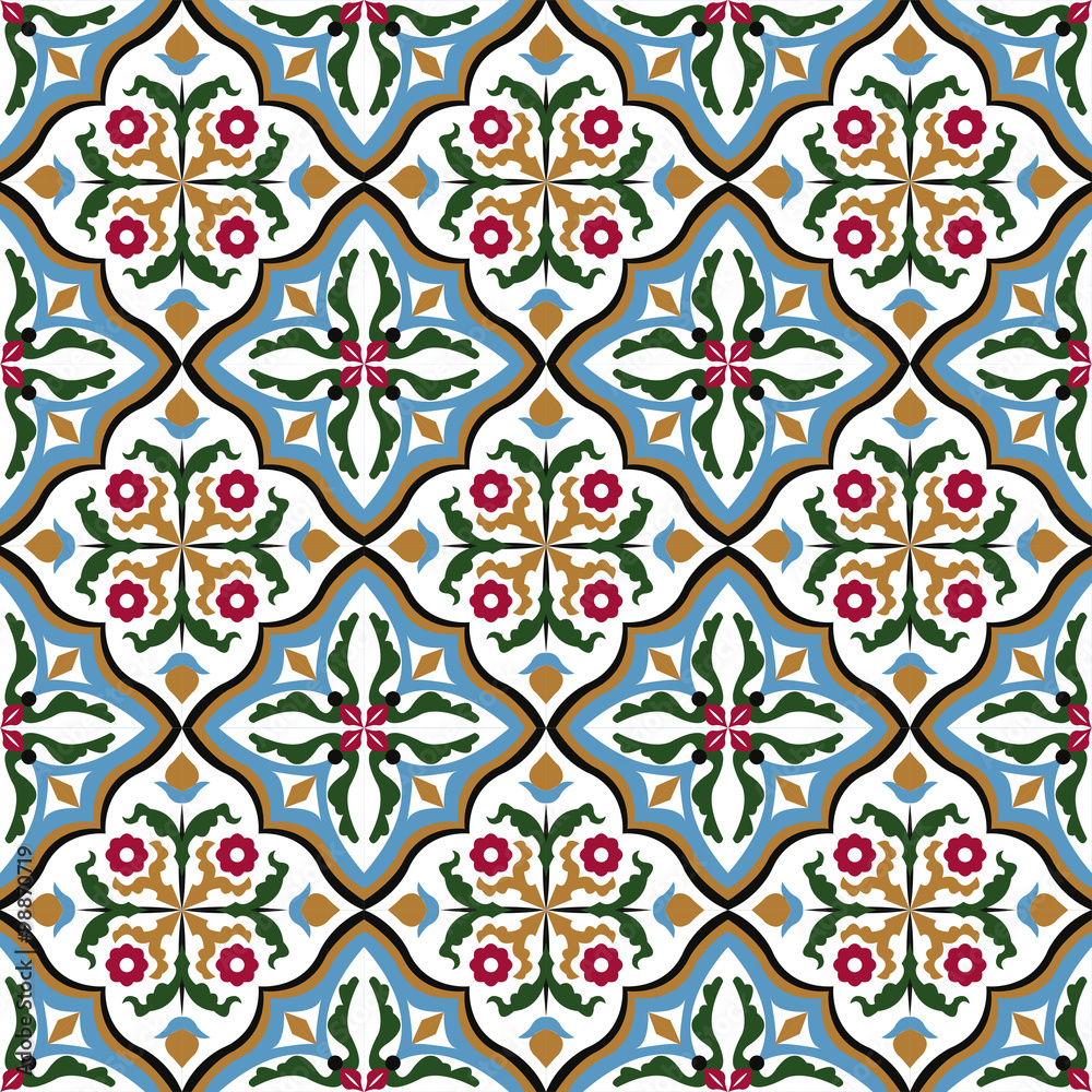 Seamless background image of vintage  flower leaf vine cross geometry pattern.
