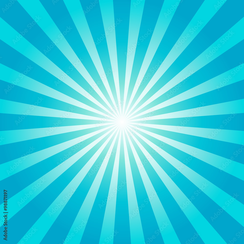 Blue sunburst background. Starburst texture. Vector illustration.