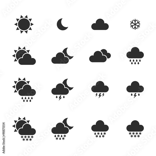 Set of black weather icons. Vector illustration