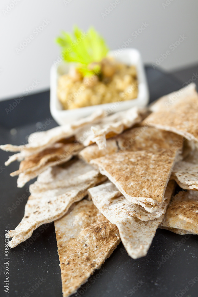 Pita with Greek Salad and Hummus Dip Plate