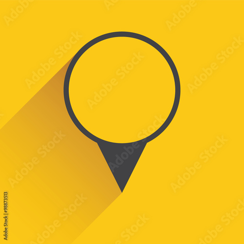 Black map pointer icon on yellow