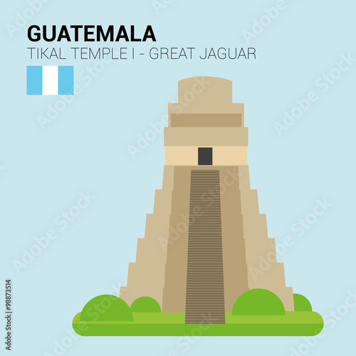Vector illustration of Tikal, Great Jaguar Temple (Tikal, Guatemala). Monuments and landmarks Collection. EPS 10 file compatible and editable.