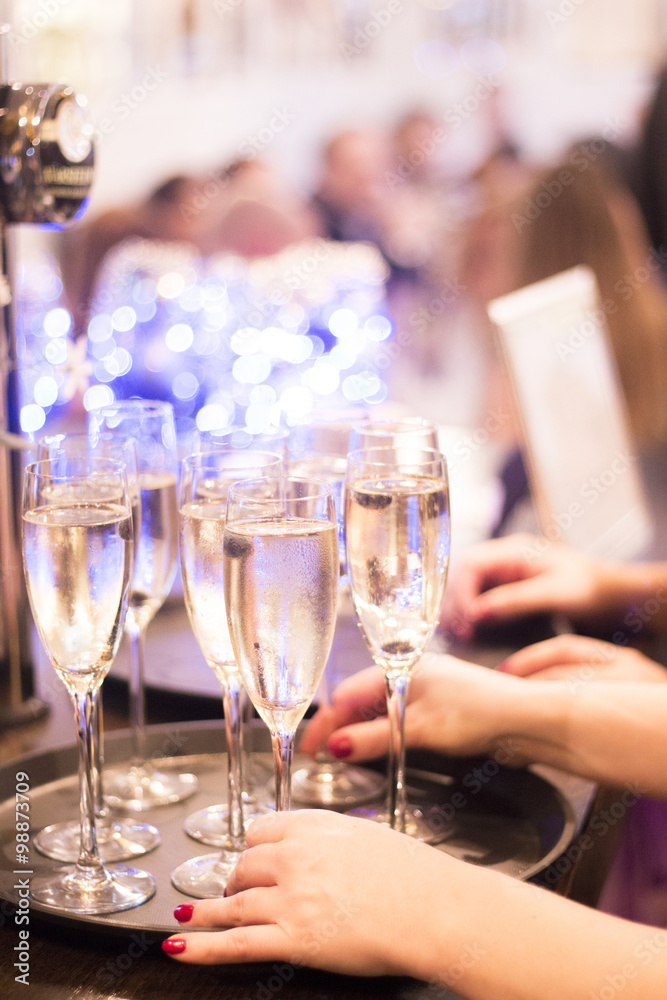 Champagne white wine glasses in wedding party Champagne white wine glasses in wedding party