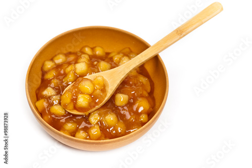 Apple Cinnamon Pie Filling on white background. Selective focus.