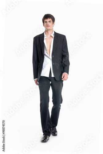 Business young man, full length portrait isolated on white background.