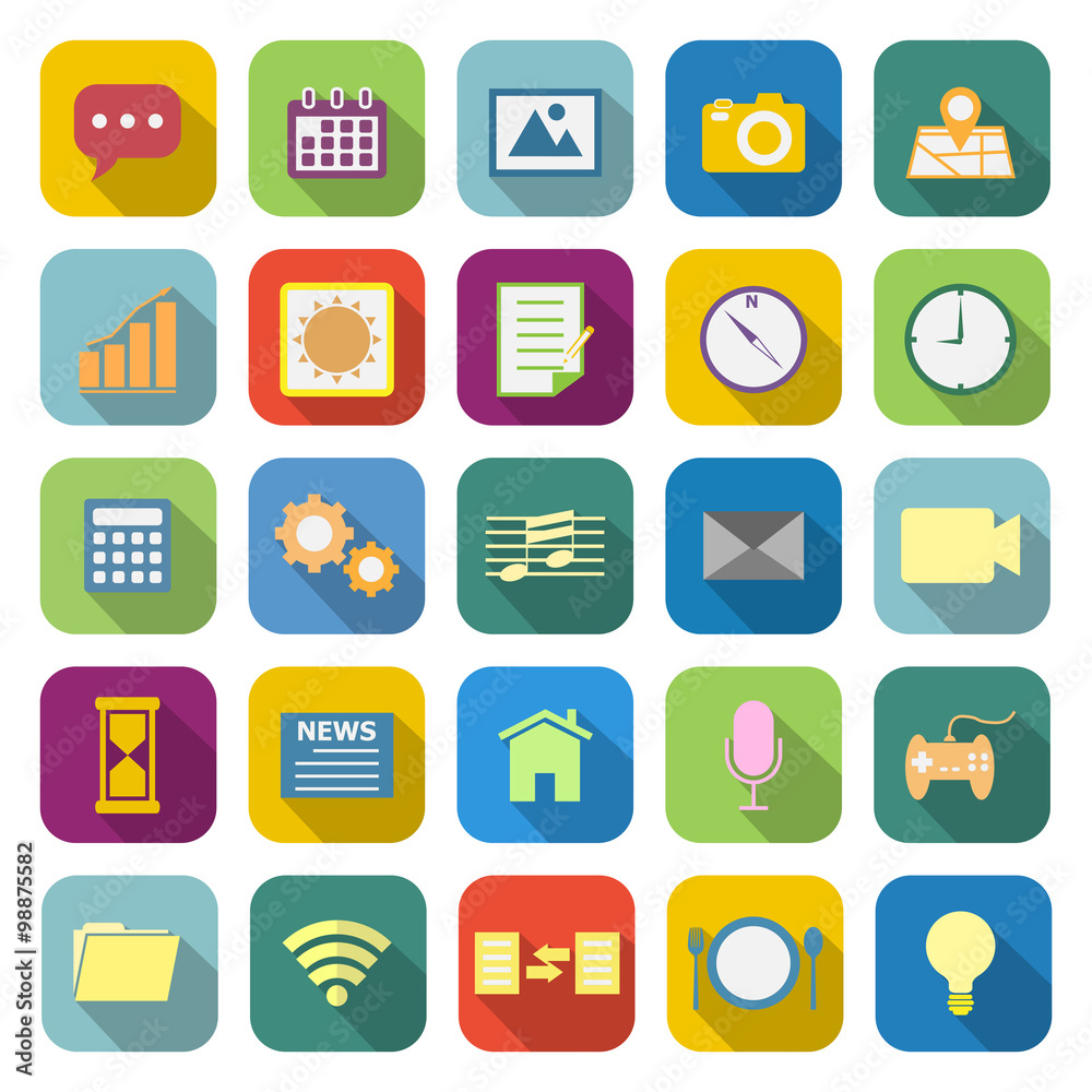 Application color icons with long shadow Application color icons with long shadow