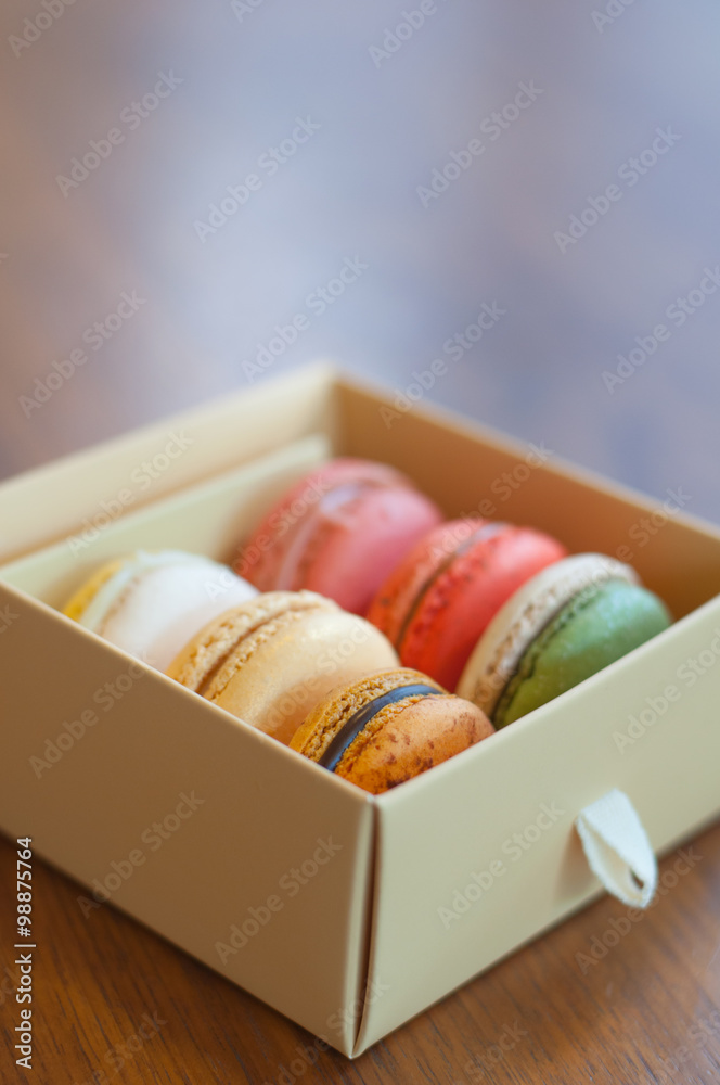 Tasty colorful macaroons in carton box Tasty colorful macaroons in carton box