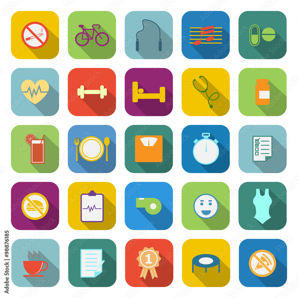 Wellness color icons with long shaodw Wellness color icons with long shaodw