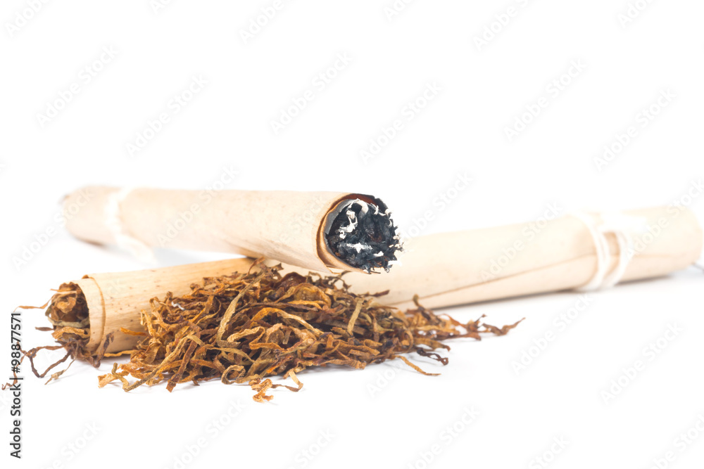 THAI Cigarettes made of tobacco wrapped in banana leaves Stock Photo