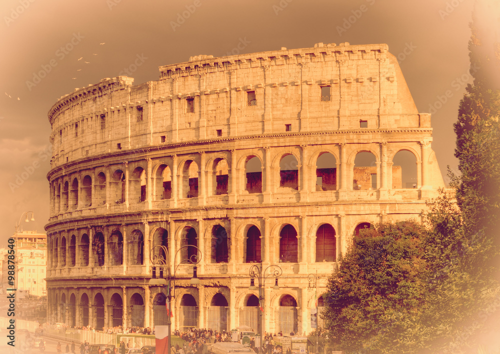 Rome colosseum. Retro toned.