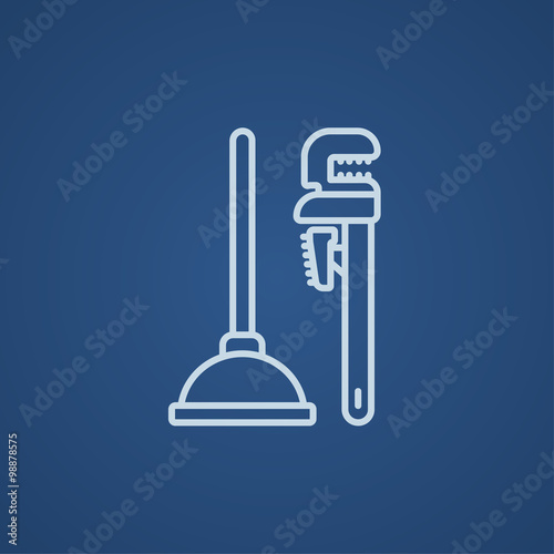 Pipe wrenches and plunger line icon. photo