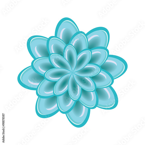 Flower icon. Unusual glass chrysanthemum. Floral astract composition. Turquoise sign on white background. Vector isolated