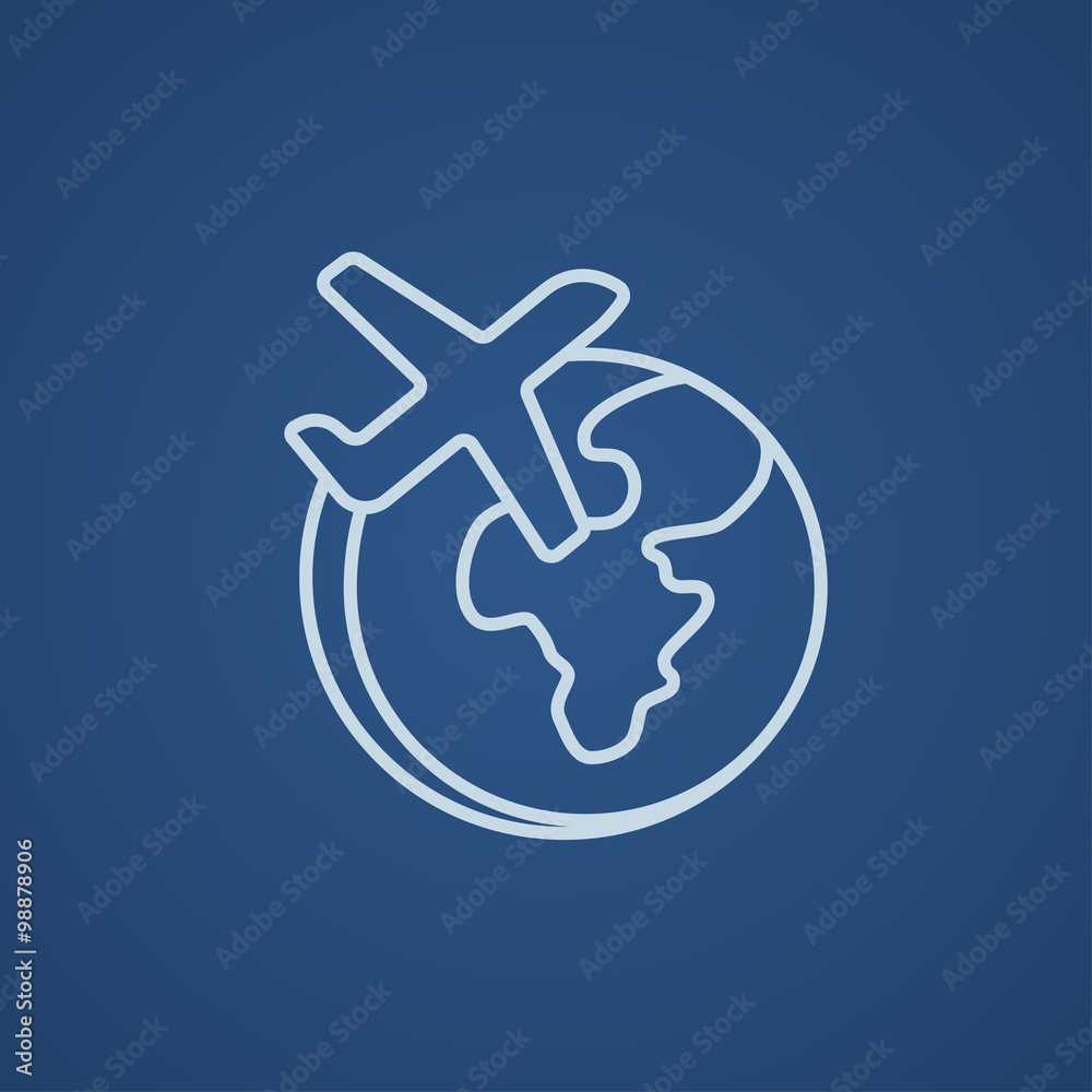 Airplane flying around the world line icon. Airplane flying around the world line icon.
