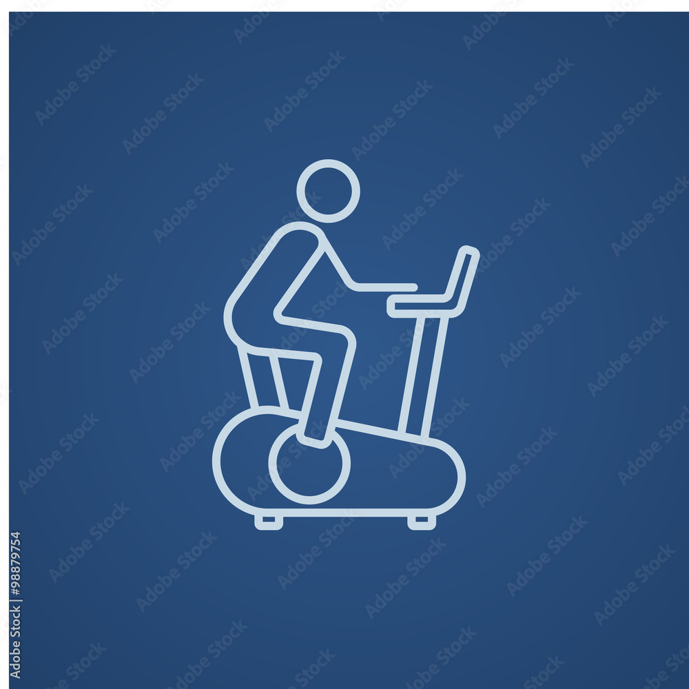 Man training on exercise bike line icon. Man training on exercise bike line icon.