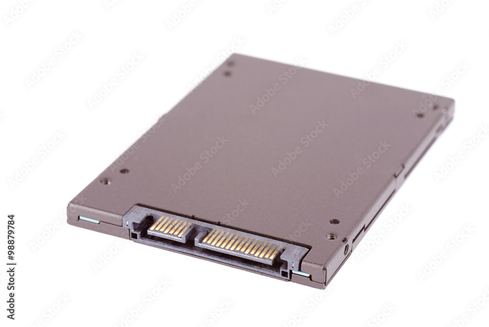 Closeup photo of a SSD on white Closeup photo of a SSD on white
