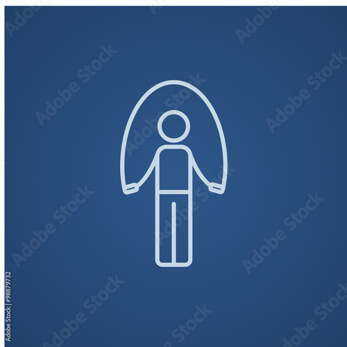 Man exercising with skipping rope line icon.