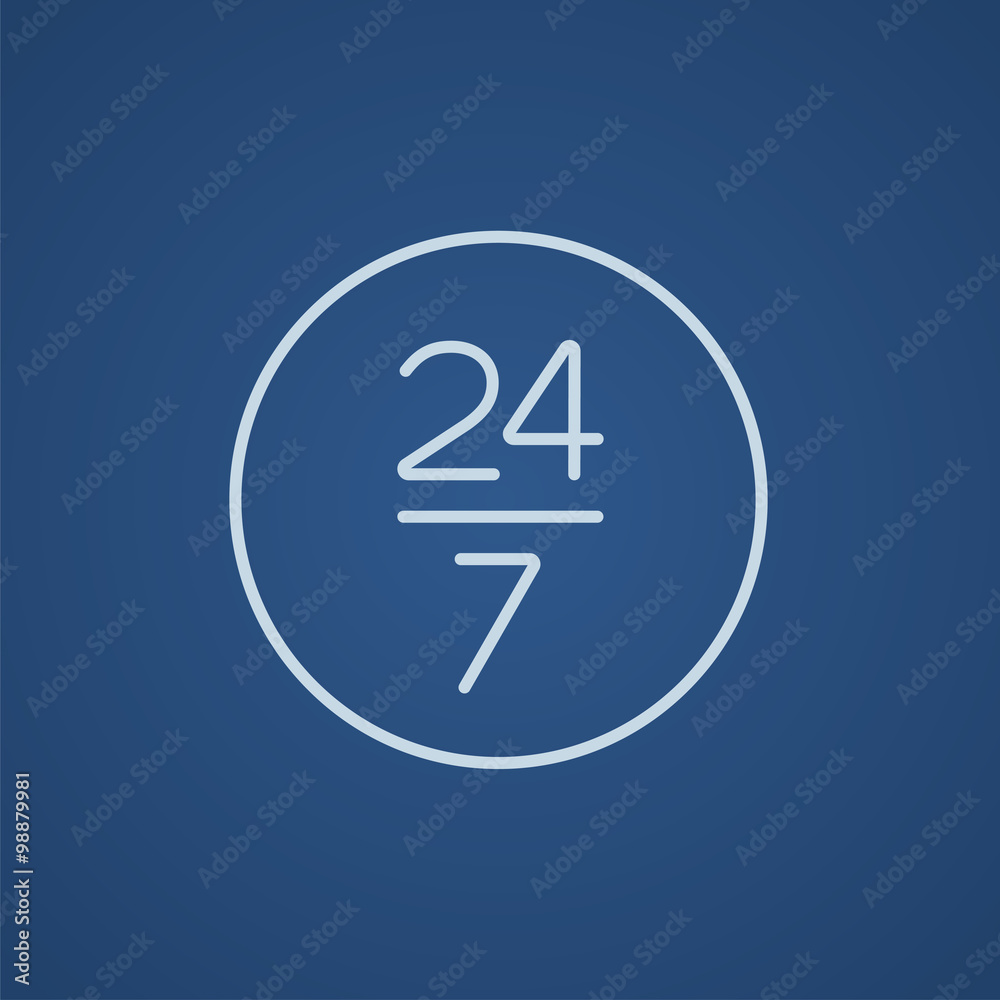 Open 24 hours and 7 days in wheek sign line icon. Open 24 hours and 7 days in wheek sign line icon.
