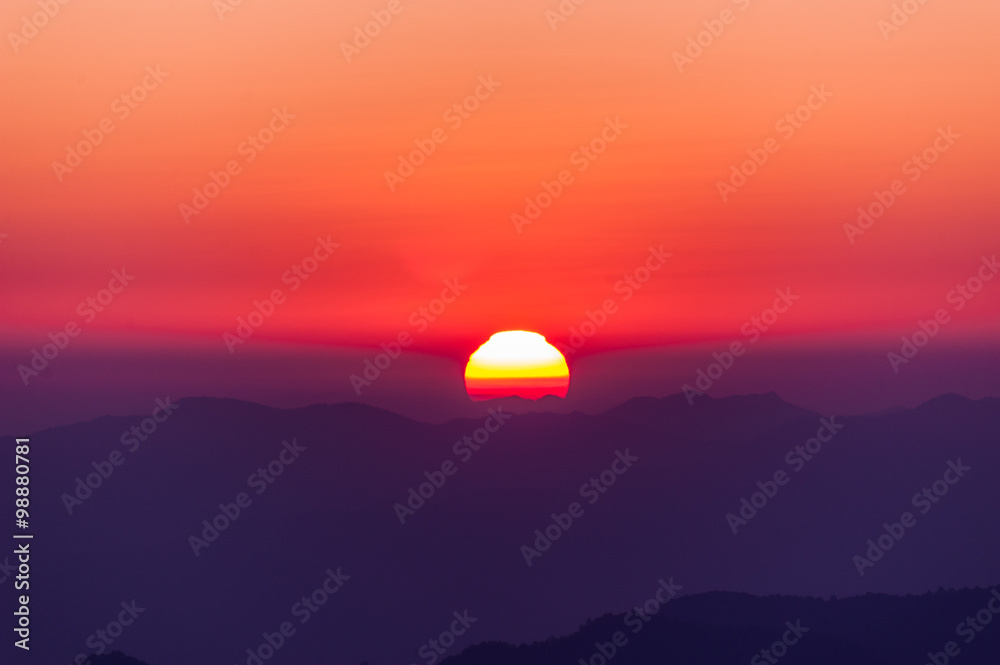 sunrise with mountains