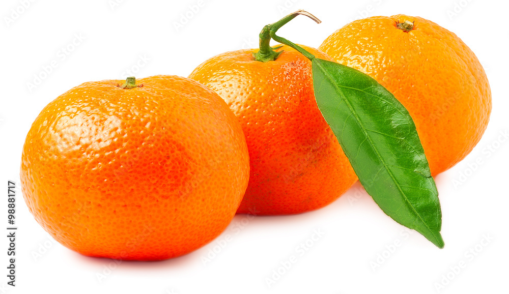 Three ripe mandarins isolated on white background Three ripe mandarins isolated on white background