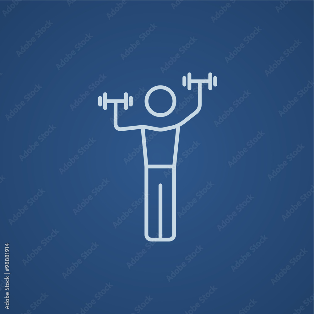 Man exercising with dumbbells line icon. Man exercising with dumbbells line icon.