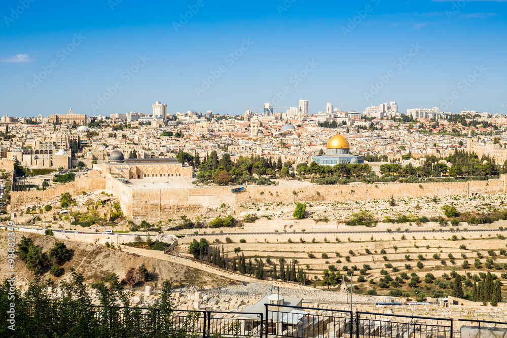 Skyline of the Old City at Temple Mount in Jerusalem, Israel.
