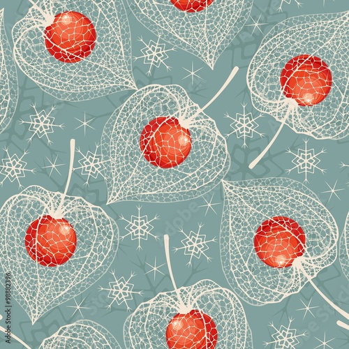 Seamless skeleton winter cherry