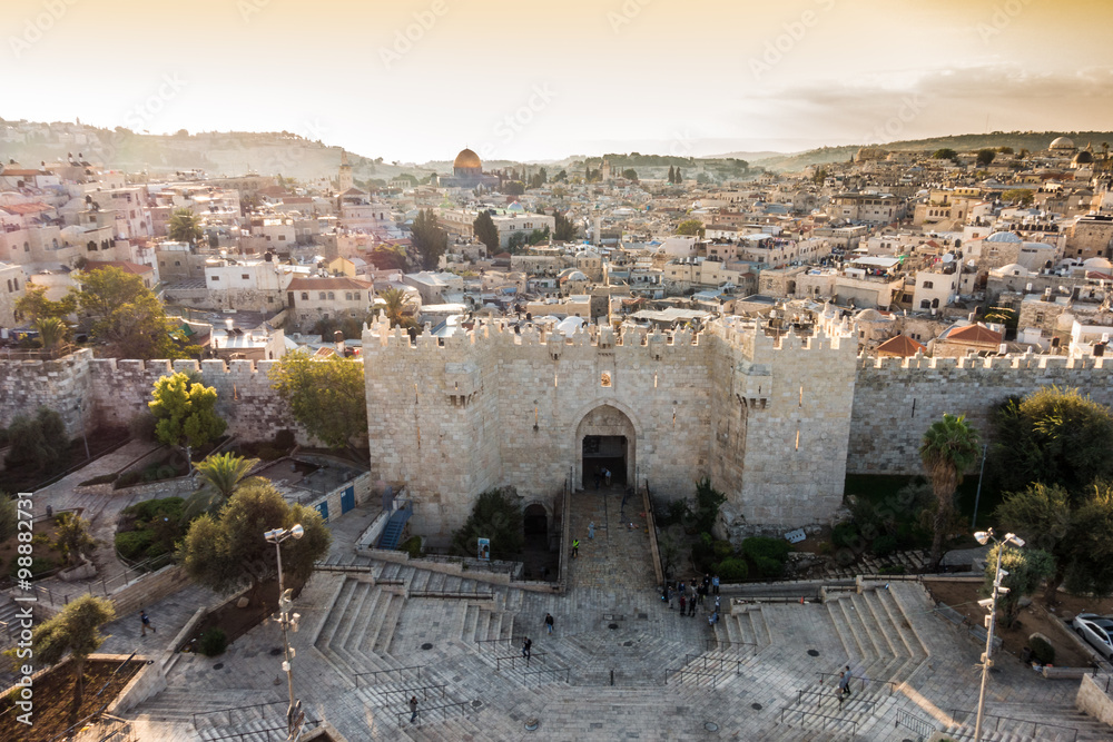 Skyline of the Old City in Jerusalem from north, Israel.