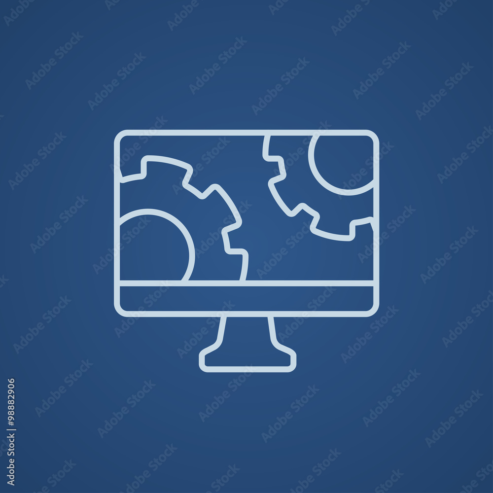 Computer monitor with gears line icon. Computer monitor with gears line icon.