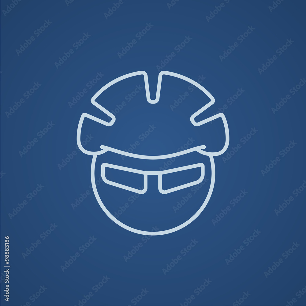 Man in bicycle helmet and glasses line icon. Man in bicycle helmet and glasses line icon.
