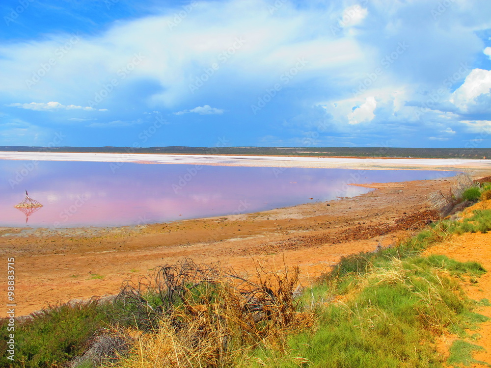 pink lake near kalbarri, western australia