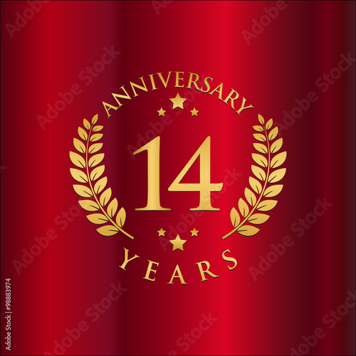 Wreath Anniversary Gold Logo Vector in Red Background 14