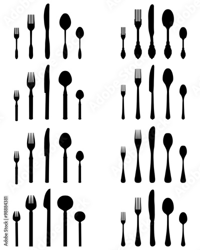 Set of black silhouettes of cutlery, vector