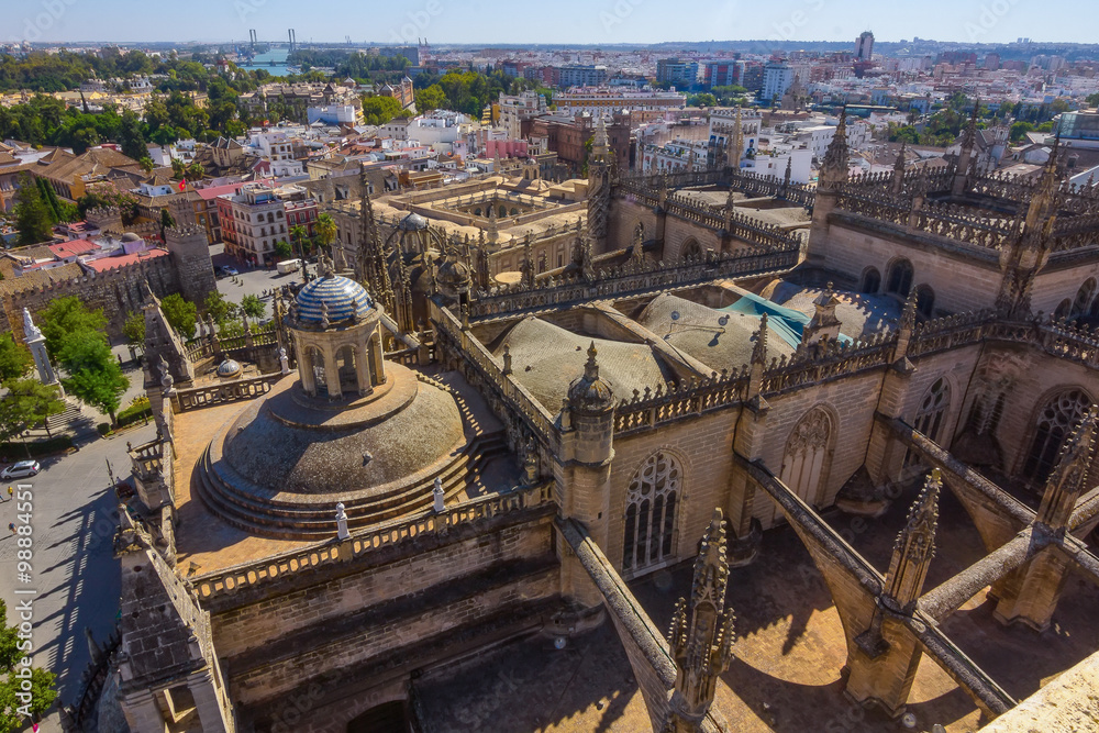 Fototapeta premium Cathedral of Santa Maria de Sevilla view from the Giralda in Seville, spain