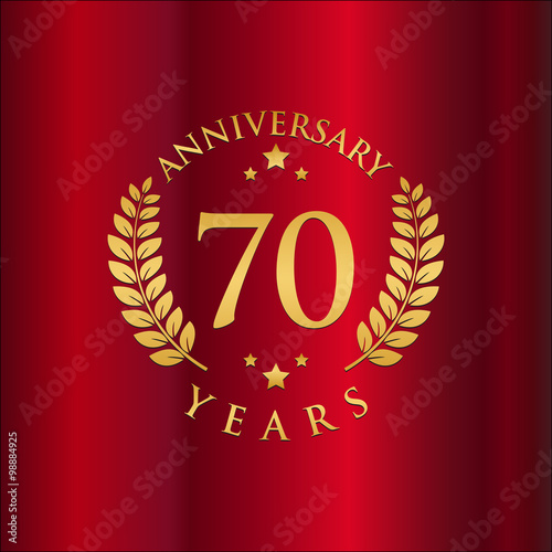 Wreath Anniversary Gold Logo Vector in Red Background 70