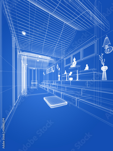 sketch design of interior buddha room