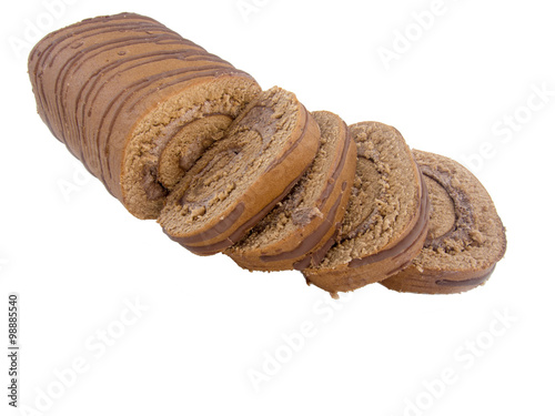 sweet chocolate roulade sliced and isolated 