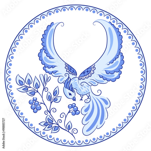 The magical bird in the style of Gzhel