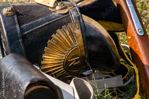The helmet and the weapon of the French army of Napoleon times
