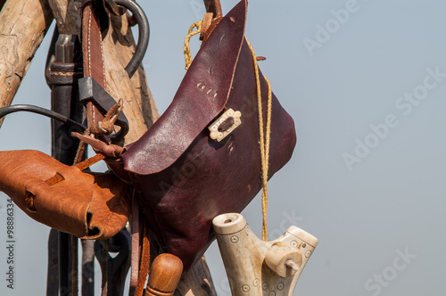 Leather medieval historical bag hanging
