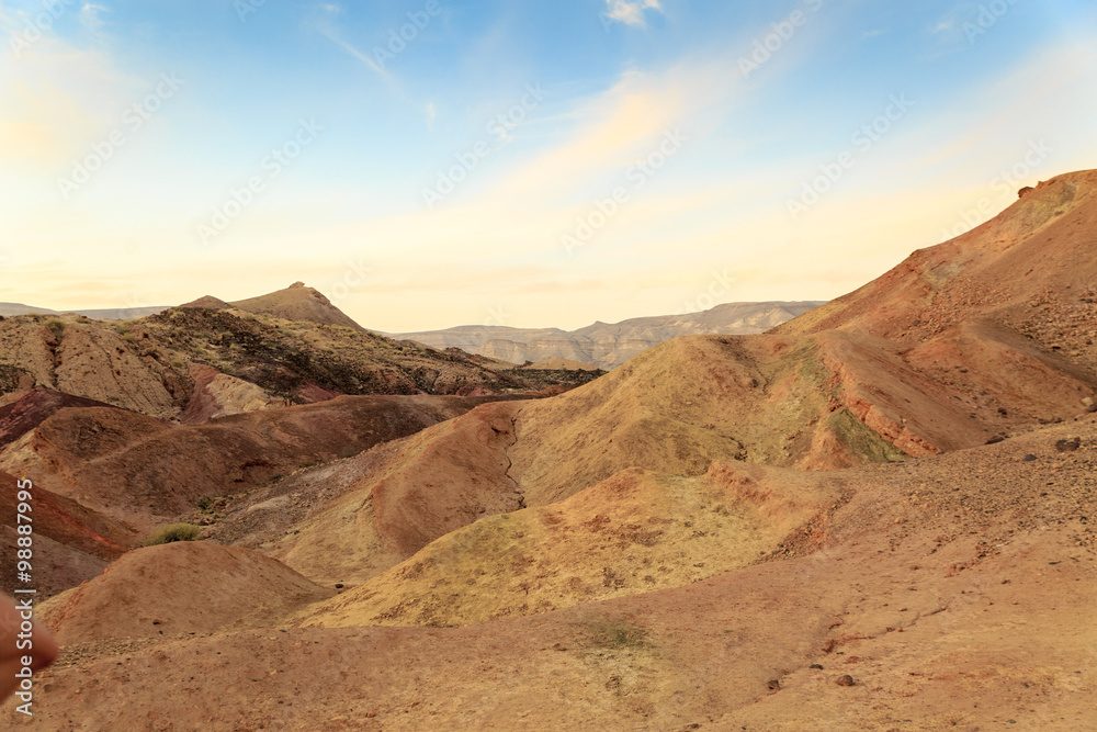 Panorama of mountains in Big Crater (HaMakhtesh HaGadol) in Israel