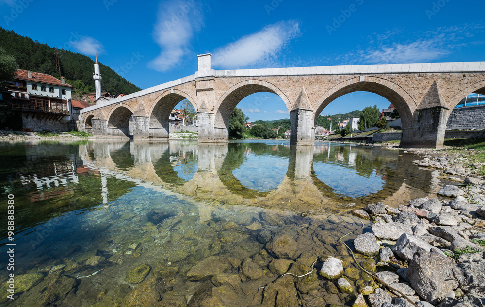 old bridge over Neretva river in Konjic, Bosnia and Herzegovina