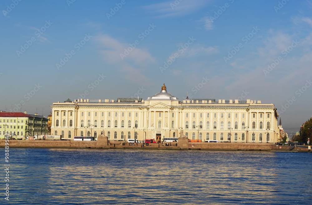 Academy of fine arts on Universitetskaya embankment  of Neva river, St.Petersburg, Russia