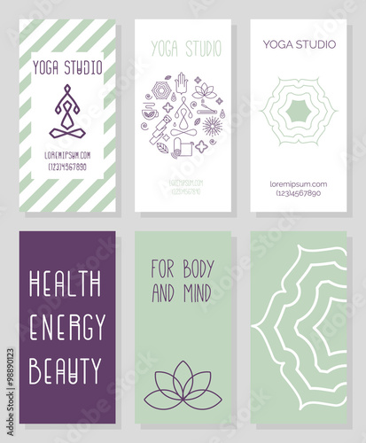 Set of business cards for yoga studio  shop  spa center.