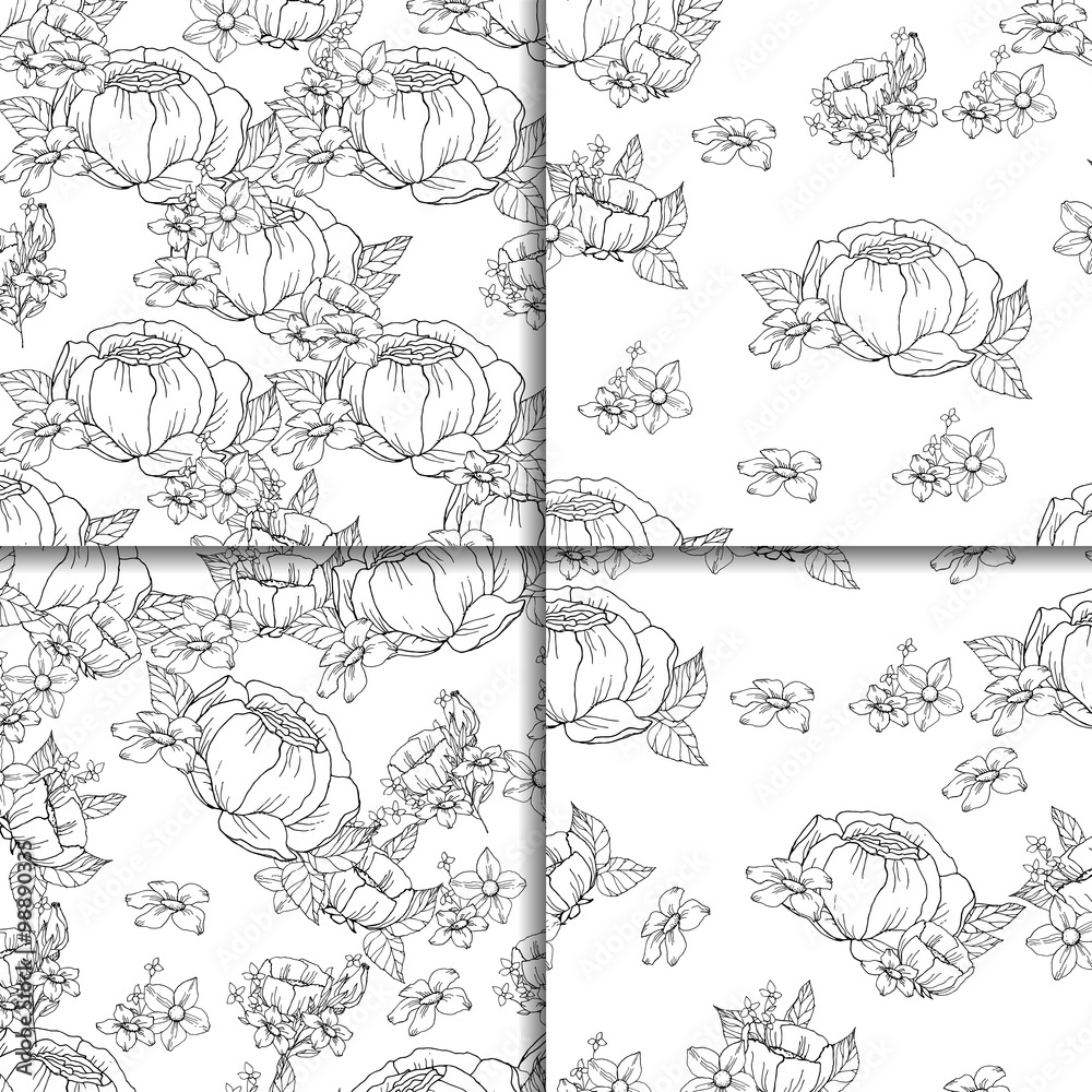 Obraz premium Seamless black and white floral pattern
