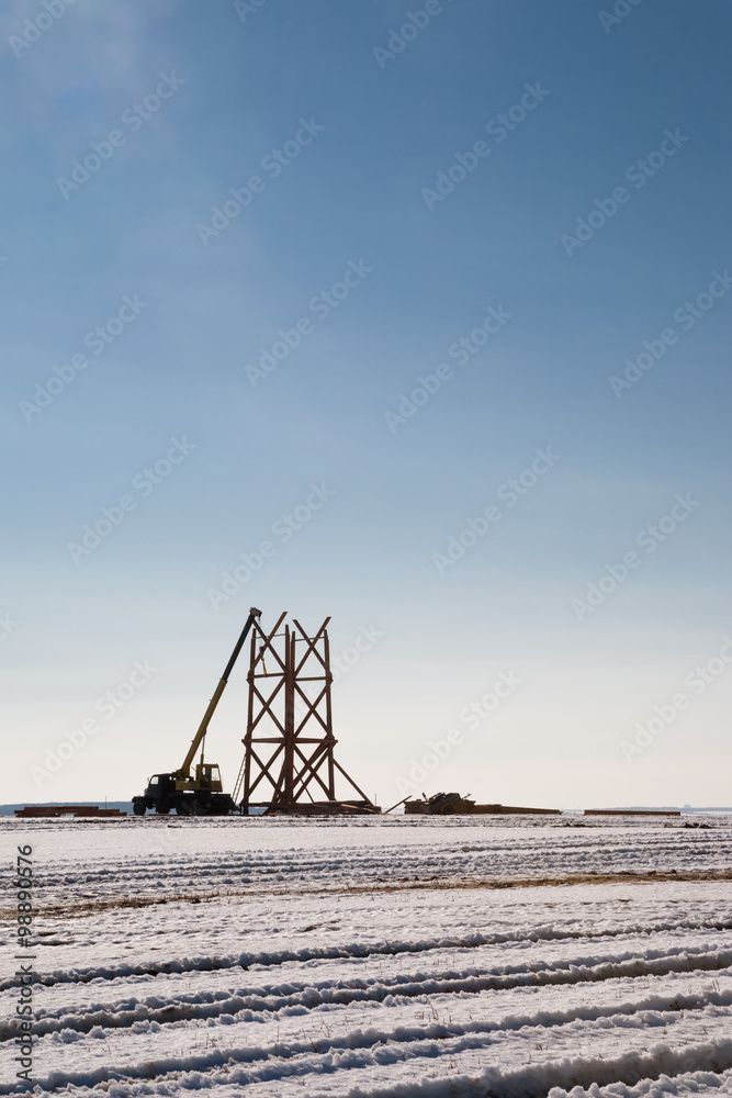 Outdoor building with a mobile crane Outdoor building with a mobile crane